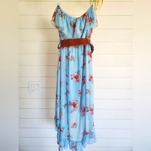 Blue Floral Strapless Dress